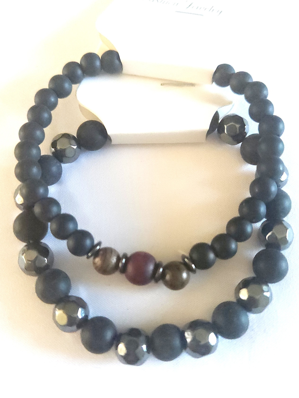 Matte Black Beaded Stretch Bracelet with Accent Beads